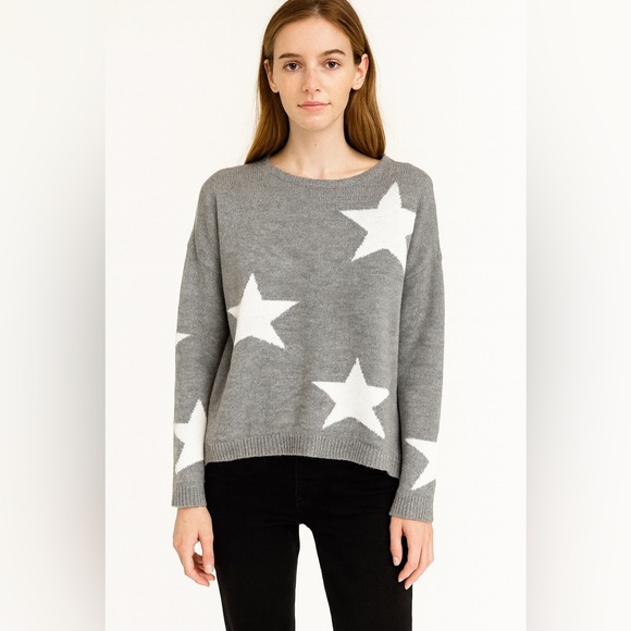 Chelsea & Theodore soft knit Crewneck grey sweater with white stars size XS - Picture 1 of 5